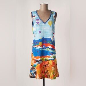 NWT Maloka Dress Hot Air Balloon Art capped sleeve outlined vneck fit & flare